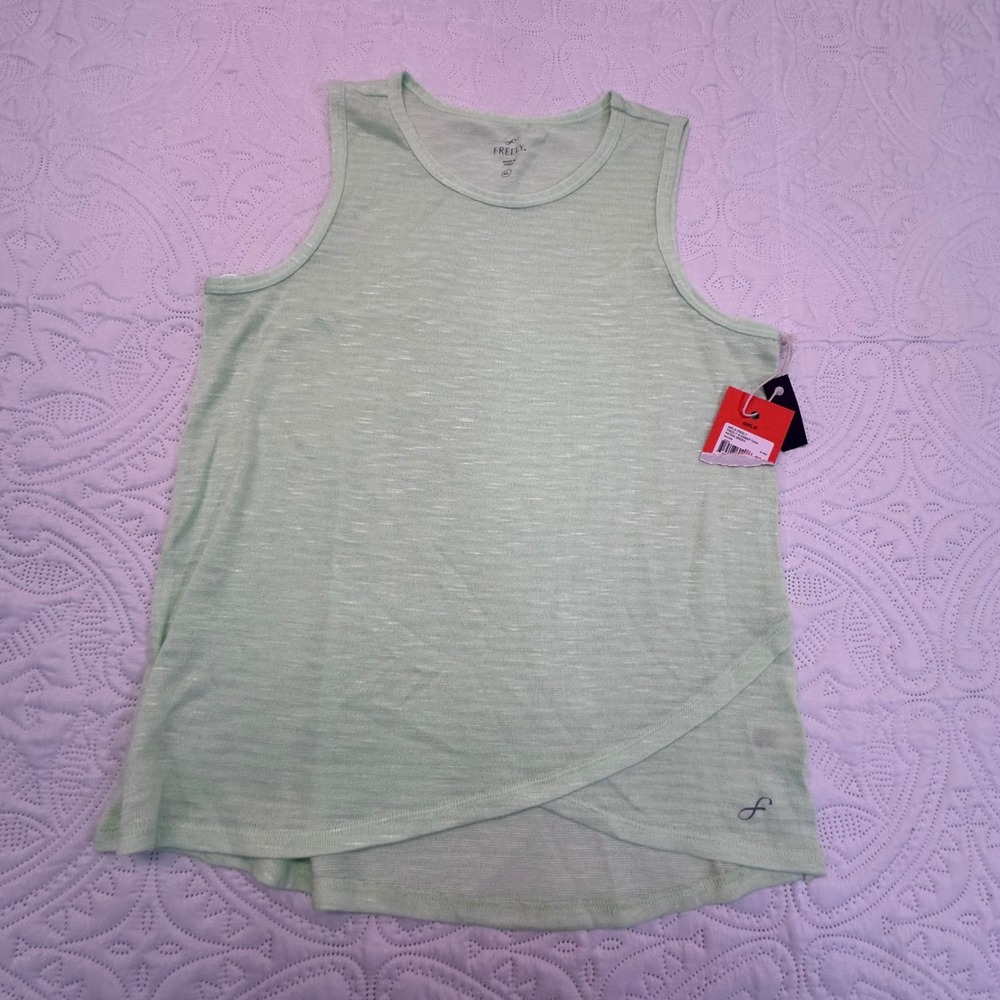 Freely Girls Ember Tank Top Patina Green Slub Knit Crossover Hem XL FR003638